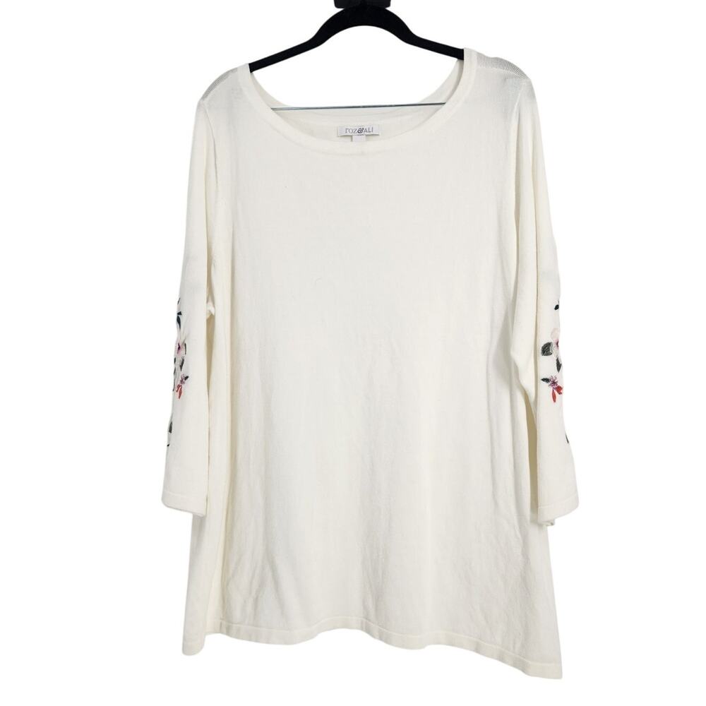 Roz & Ali Cream Floral Sleeve Top - Women's Size 1X